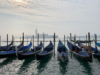 Fototapeta na wymiar Venice gondolas on a hazy day