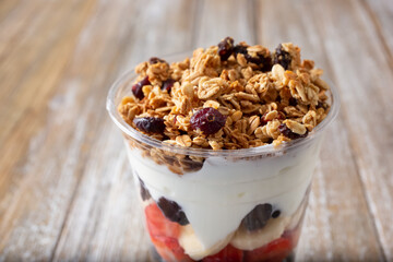A view of a cup of yogurt parfait.