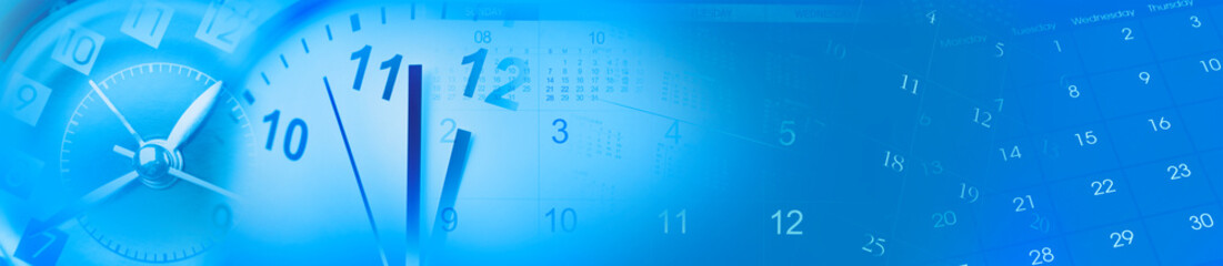 Blue clocks and calendars composite time wide banner