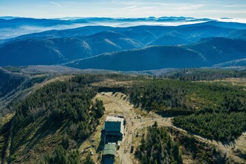Polish mountains in Silesia Beskid in Szczyrk. Skrzyczne hill inPoland in autumn, fall season...
