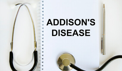 In the ertadi text is ADDISON'S DISEASE, next to a stethoscope and a pen.