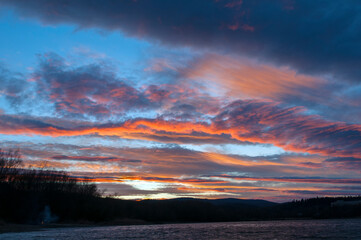 beautiful sunrise on the autumn lake