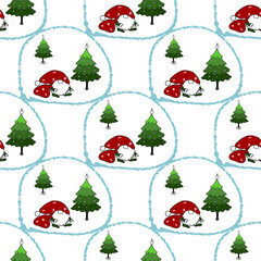 christmas seamless pattern with сhristmas trees, santa for creating elegant cards, invitations, prints and more. Vector festive frame.