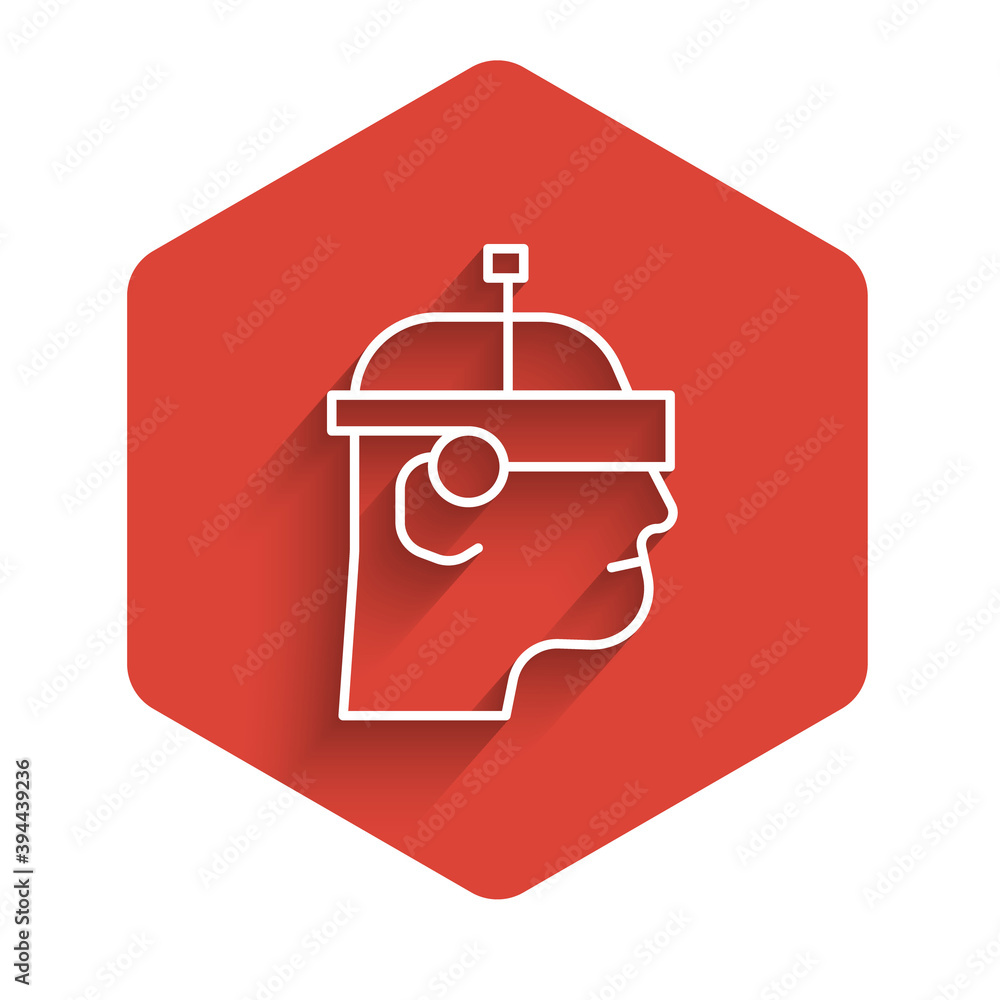 Poster white line smart glasses mounted on spectacles icon isolated with long shadow. wearable electronics 