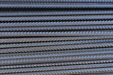 Metal rods of fittings. Reinforcement for construction. Metal construction fittings background.