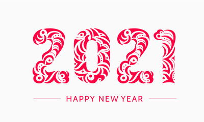 Happy 2021 New Year Greeting Card. Openwork hand drawn NNumbers Lettering 2021. Seasonal Holidays Flyers, Greetings and Invitations, Christmas Congratulations