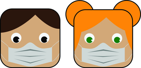 kids wearing mask, covid19 mask vector icon 