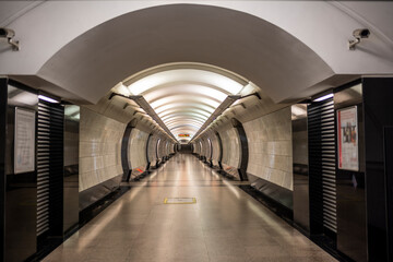 nterior of ceilings and walls with lamps in the Moscow metro