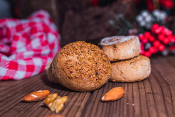 traditional christmas powders on rustic wood with ornaments