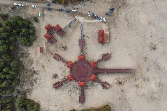 Bledowska Desert sand the largest area of quicksand in Poland. Located on the border of the Silesian Upland, Bledow, Klucze and village of Chechlo, large forest area aerial drone
