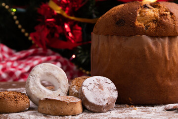 traditional christmas powders on rustic wood with ornaments