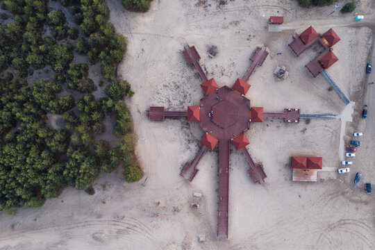 Bledowska Desert sand the largest area of quicksand in Poland. Located on the border of the Silesian Upland, Bledow, Klucze and village of Chechlo, large forest area aerial drone