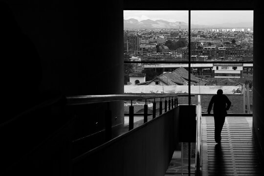 Fototapeta silhouette of a person in black and white