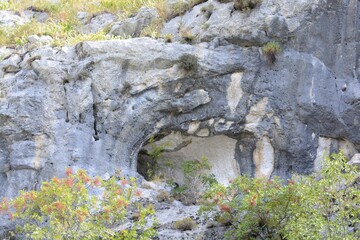A cave in the rock next to the Ostrog monastery. Montenegro.