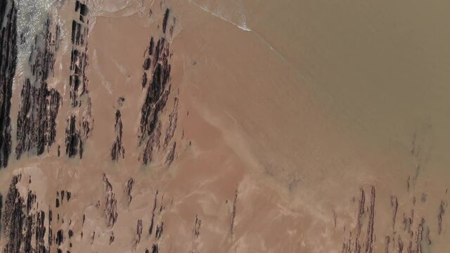 Overhead Aerial View Rocky Sandy Beach Croyde North Devon Colour Graded