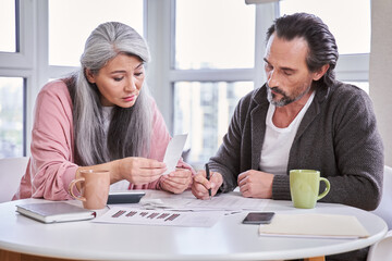 Family calculating bills