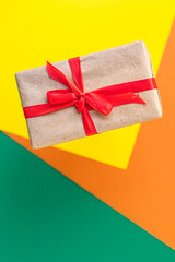 christmas background gift box and decoration present new year festive holiday top view background rustic copy space 