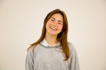 Obraz premium Beautiful girl happiness student joy delight smile close-up emotions