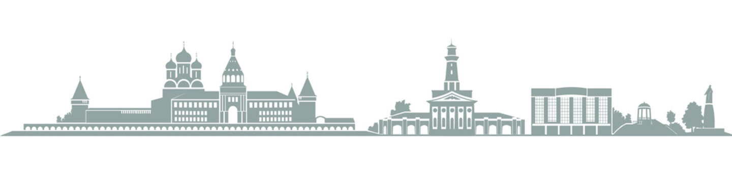 Vector silhouette of the city with sights. Kostroma