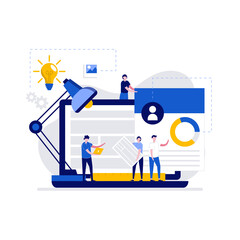 Programming and web design concept with character. Programmer and developers building website. Website optimization and customization. Modern flat illustration for landing page, hero images