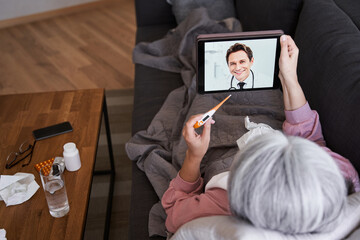 Woman chatting with the doctor at the videochat