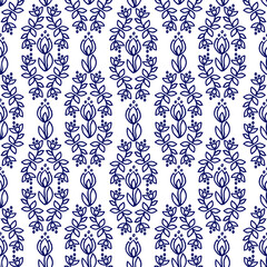 Ethnic floral seamless pattern on white background