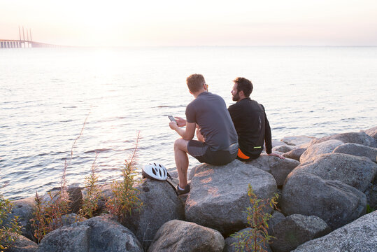 Men looking at sea, Sweden