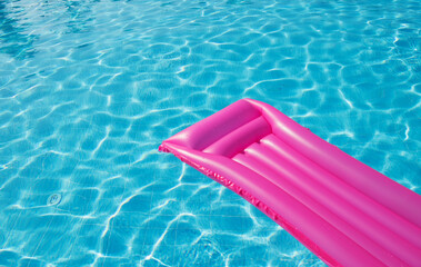 Pink inflatable mattress floating on water surface