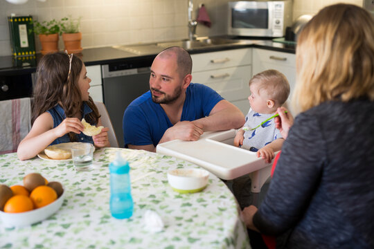 Family having meal together, Sweden
