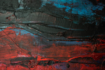 Naklejka premium white, black, blue and red acrylic paint on a dusty old metal fence-textured abstract multi-color background-close-up