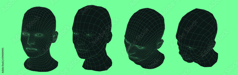 Poster silhouette of 3d low poly human head. concept of artificial intelligence and neural network.