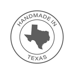 "Handmade in Texas" icon, vector with transparency. With state silhouette in the middle.