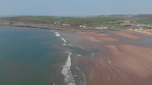 Aerial View Sandy Beach And Village Croyde North Devon Landscape Colour Graded
