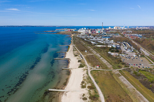 Aerial view of sandy beach, Sweden