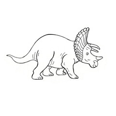 Dinosaur triceratops coloring doodle, outline.  hand-drawn illustration. Print, textiles. Coloring book for children. Sketch, vintage style. Wild prehistoric nature.
