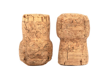Champagne corks on a white background. Close up.