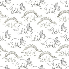 Dinosaur stegosaurus coloring book, doodle. Hand-drawn vector illustration. Print, textiles. Coloring book for children. Sketch, vintage style. Wild prehistoric nature.   © Paint_art