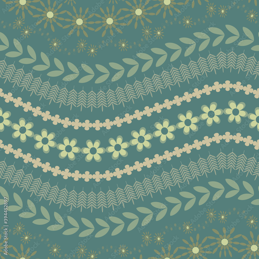 Poster green retro flower seamless repeat pattern print background