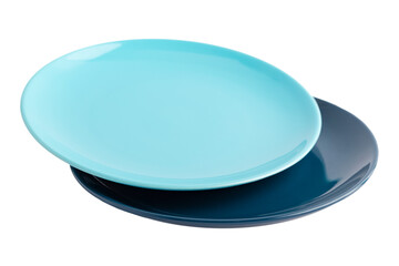 two clean plates of light blue and blue stacked on top of each other, white background. Isolated object