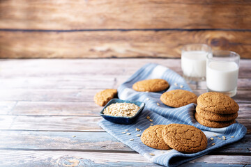 Fototapeta na wymiar Fresh sweet healthy oatmeal cookies with oats