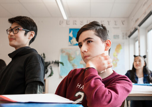 Teenagers in classroom, Sweden