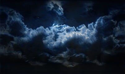 Illustration of night sky and moon with dark stormy clouds