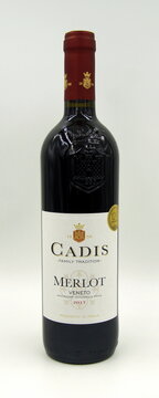 Bardolino, Verona, Italy - May 5, 2019: Bottle of Cadis Merlot Veneto 2017 red wine.
