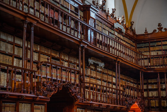 Biblioteca Palafoxiana en la ciudad de Puebla, Mexico, fuente de libros, cultura, historia, retablos, antiguos y muebles de madera clasica de la epoca de la conquista, b&oacute;vedas aniguas