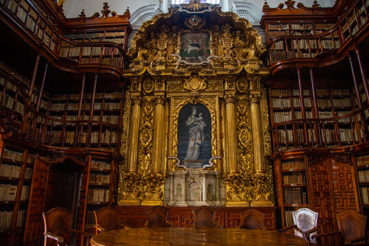 Biblioteca Palafoxiana en la ciudad de Puebla, Mexico, fuente de libros, cultura, historia, retablos, antiguos y muebles de madera clasica de la epoca de la conquista, b&oacute;vedas aniguas