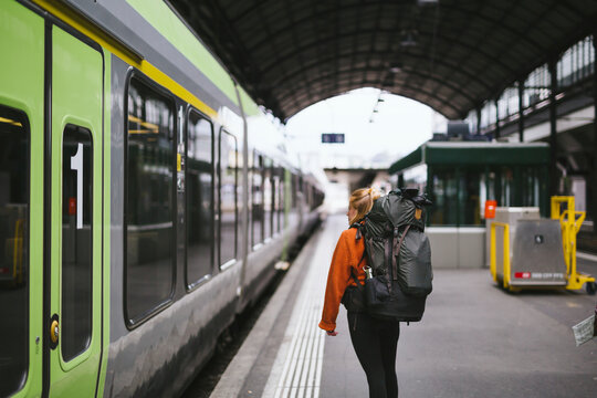 Woman on train station, Switzerland