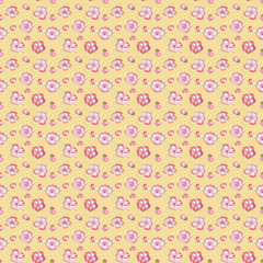 Yellow botanical seamless watercolor pattern with apple blossom