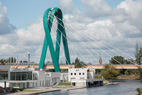 Bridge over the river Brda in Bydgoszcz. Architecture in the Polish city. Travel.