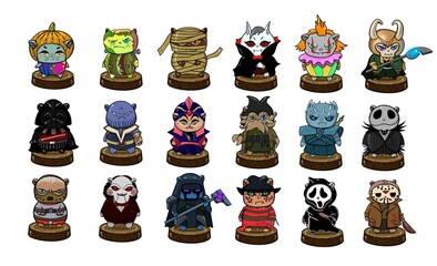 Illustration of evil characters on a white background, fantastic fan art objects