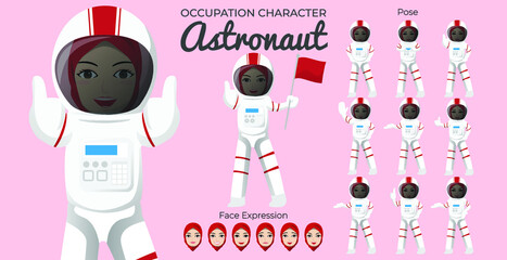 Muslim Astronaut Character Set with Variety of Pose and Face Expression